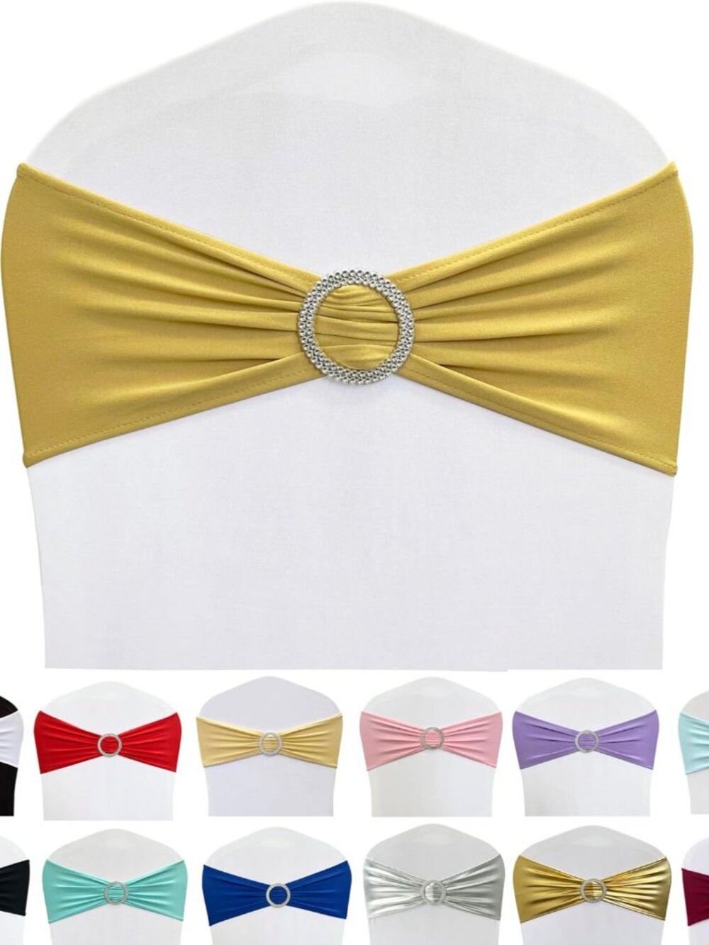 Spandex Chair Sashes Bands, Gold, 50PCS